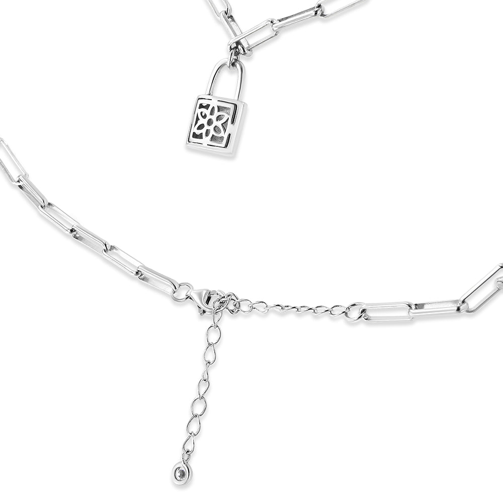 1/10 cttw Round Diamond Lock Pendant on a Paperclip Chain in Sterling Silver