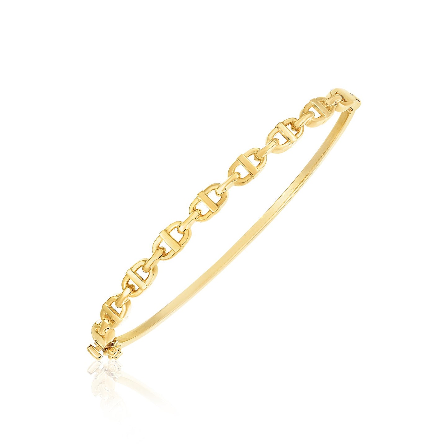 14k Yellow Gold High Polish Puffed Mariner Link Bangle