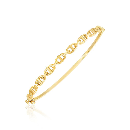 14k Yellow Gold High Polish Puffed Mariner Link Bangle