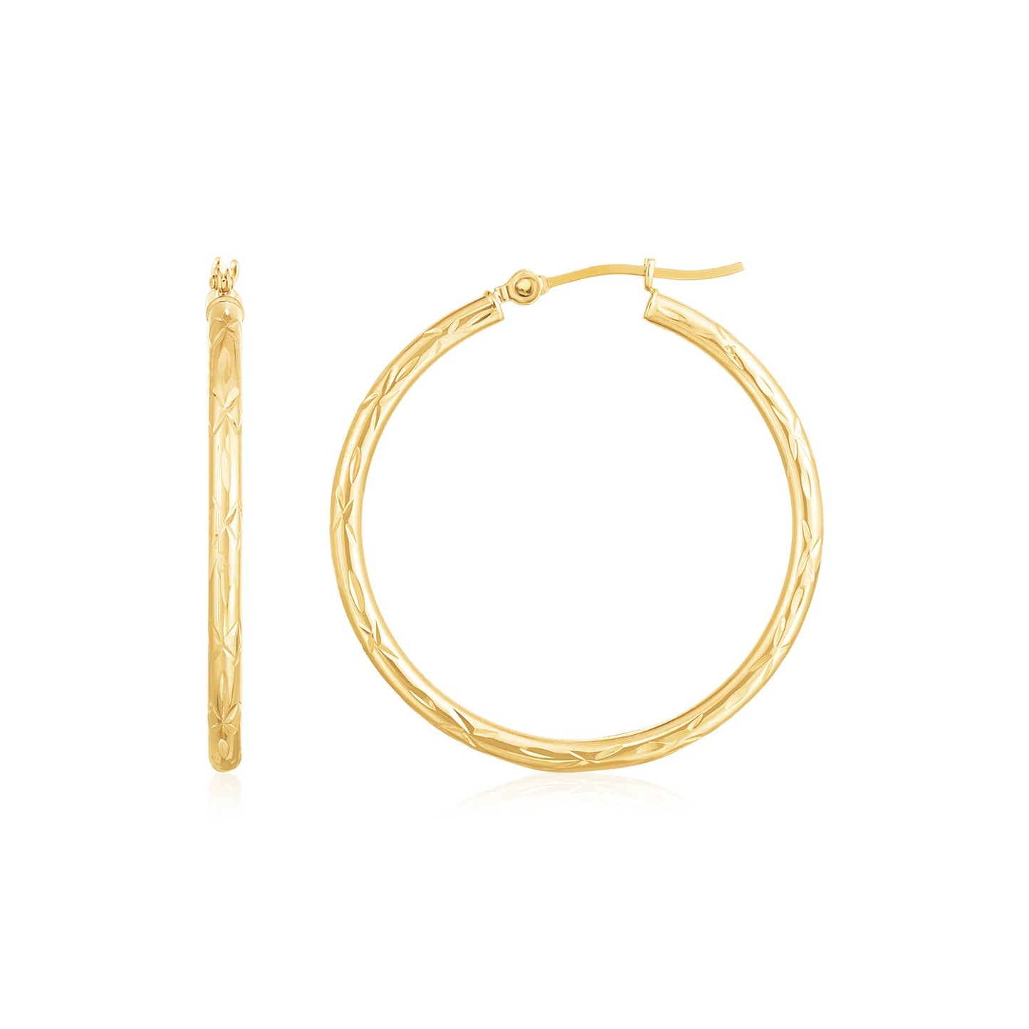 14K Yellow Gold Diamond Cut Hoop Earrings