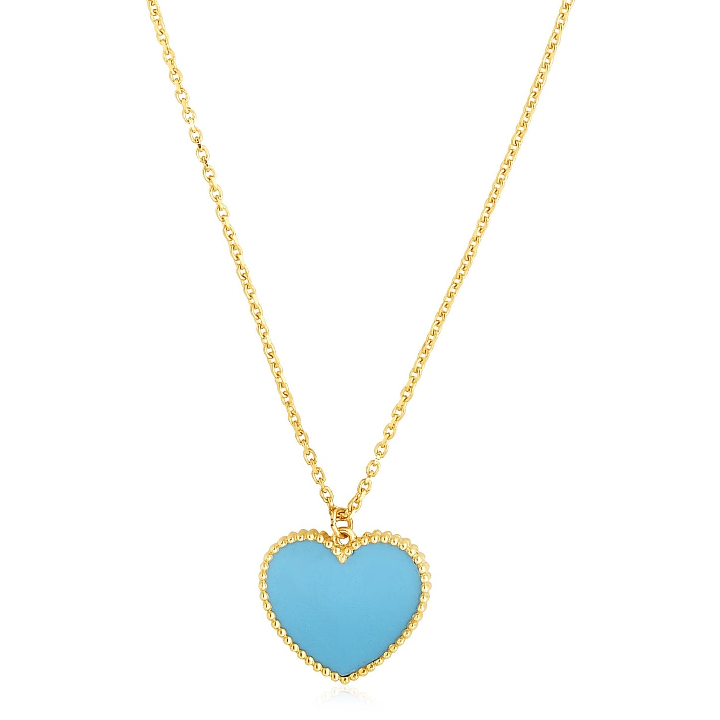 14k Yellow Gold High Polish Heart Turquoise Paste Necklace