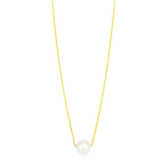 14k Yellow Gold Pearl Solitaire Necklace